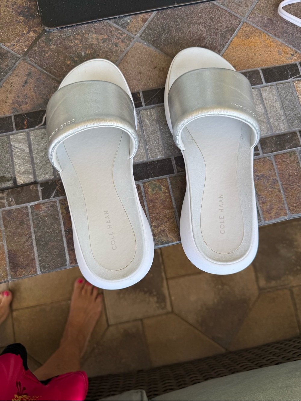 Cole Haan Grande premium Silver Metallic Slide Sandals